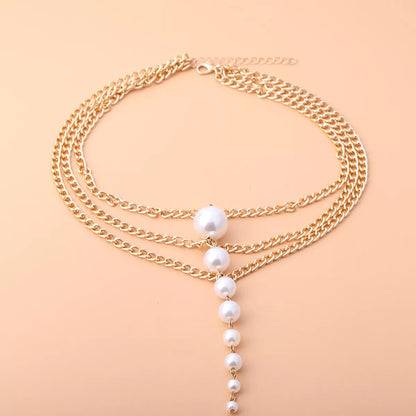 Gold pearl choker necklace, view 5