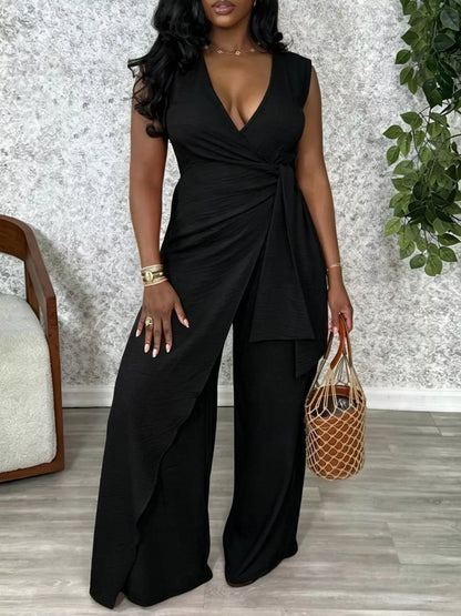 Wrap Front Wide Leg Jumpsuit