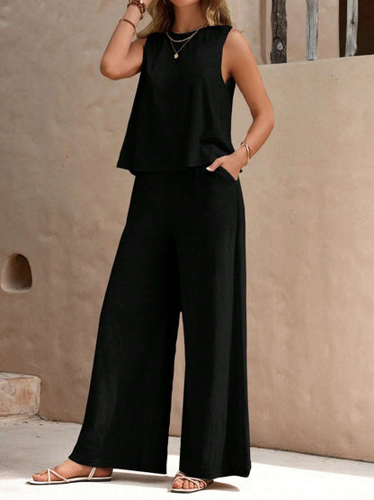 Sleeveless Top and Wide Leg Pants Set