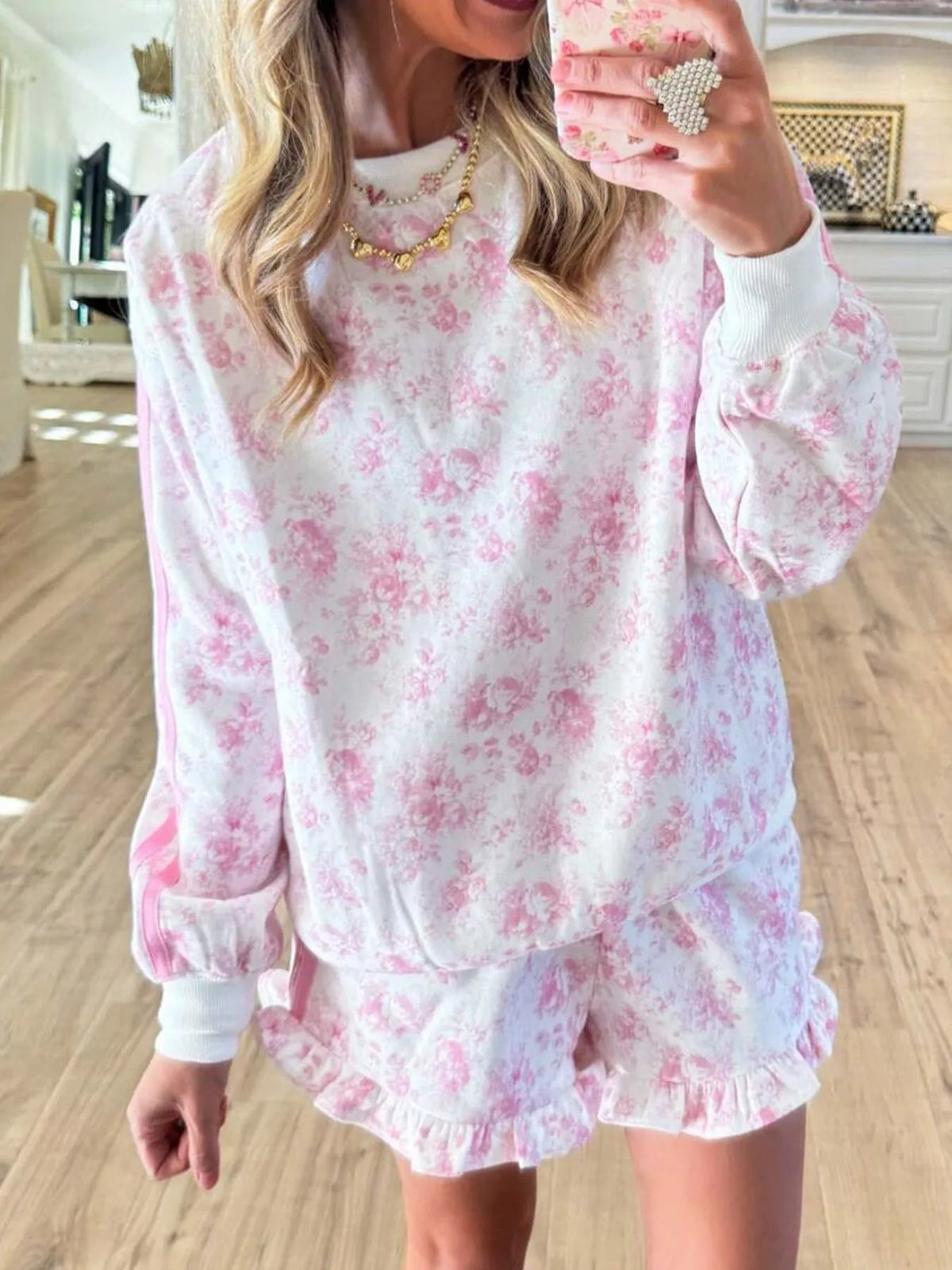 Floral sweatshirt and shorts set, view 10