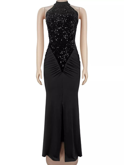 Sequin High Slit Sleeveless Maxi Dress