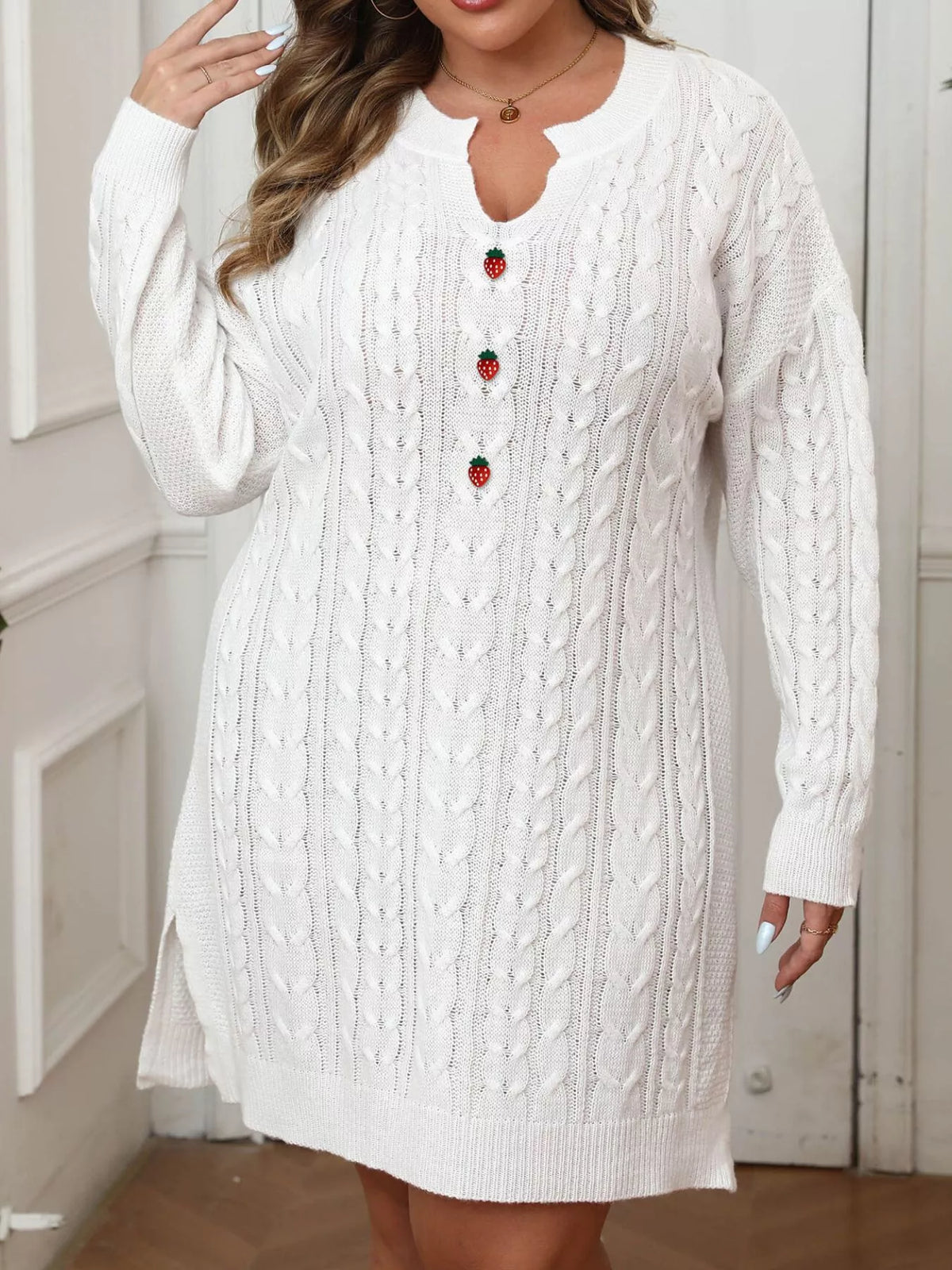 Plus Size Strawberry Cable Knit Sweater Dress