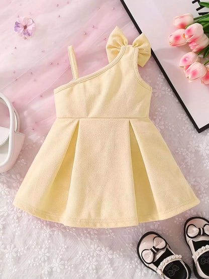 Children's Bow Asymmetrical Shoulder Dress