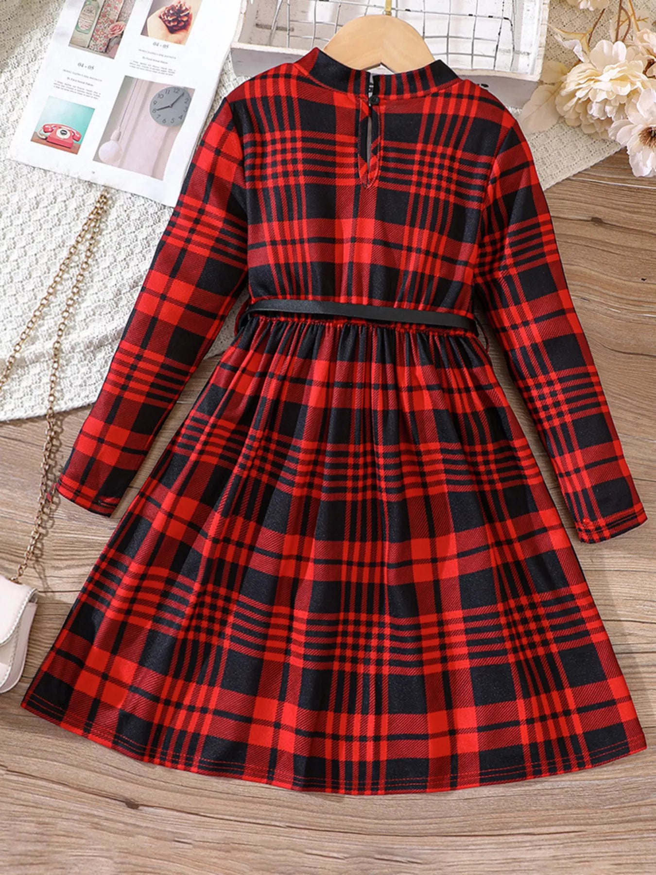 Children's Plaid Print Long Sleeve Dress