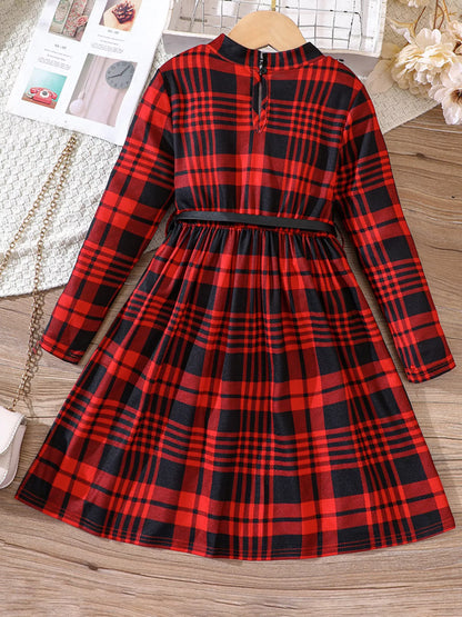 Children's Plaid Print Long Sleeve Dress