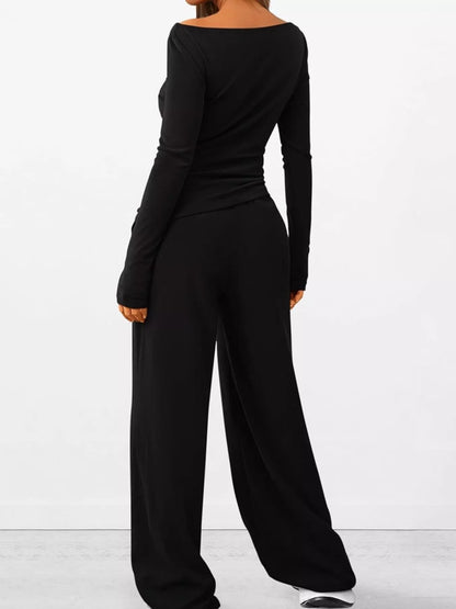 Long Sleeve Top and Wide Leg Pants Set