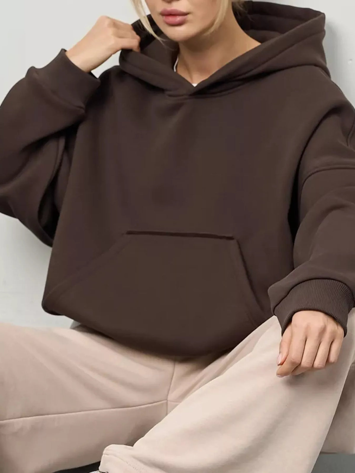 Plus size kangaroo pocket hoodie, view 2