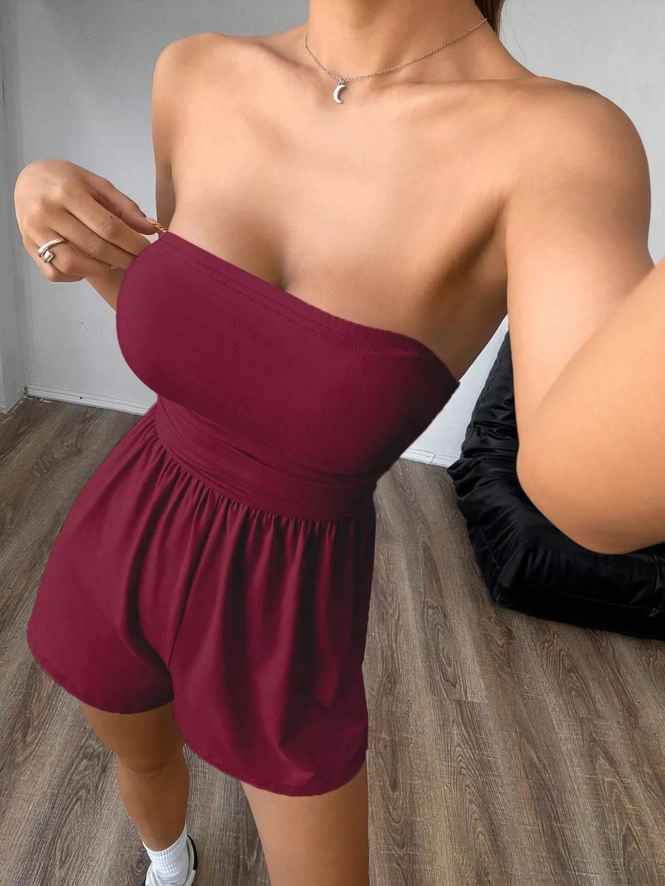 Chic Strapless Ruched Waist Romper