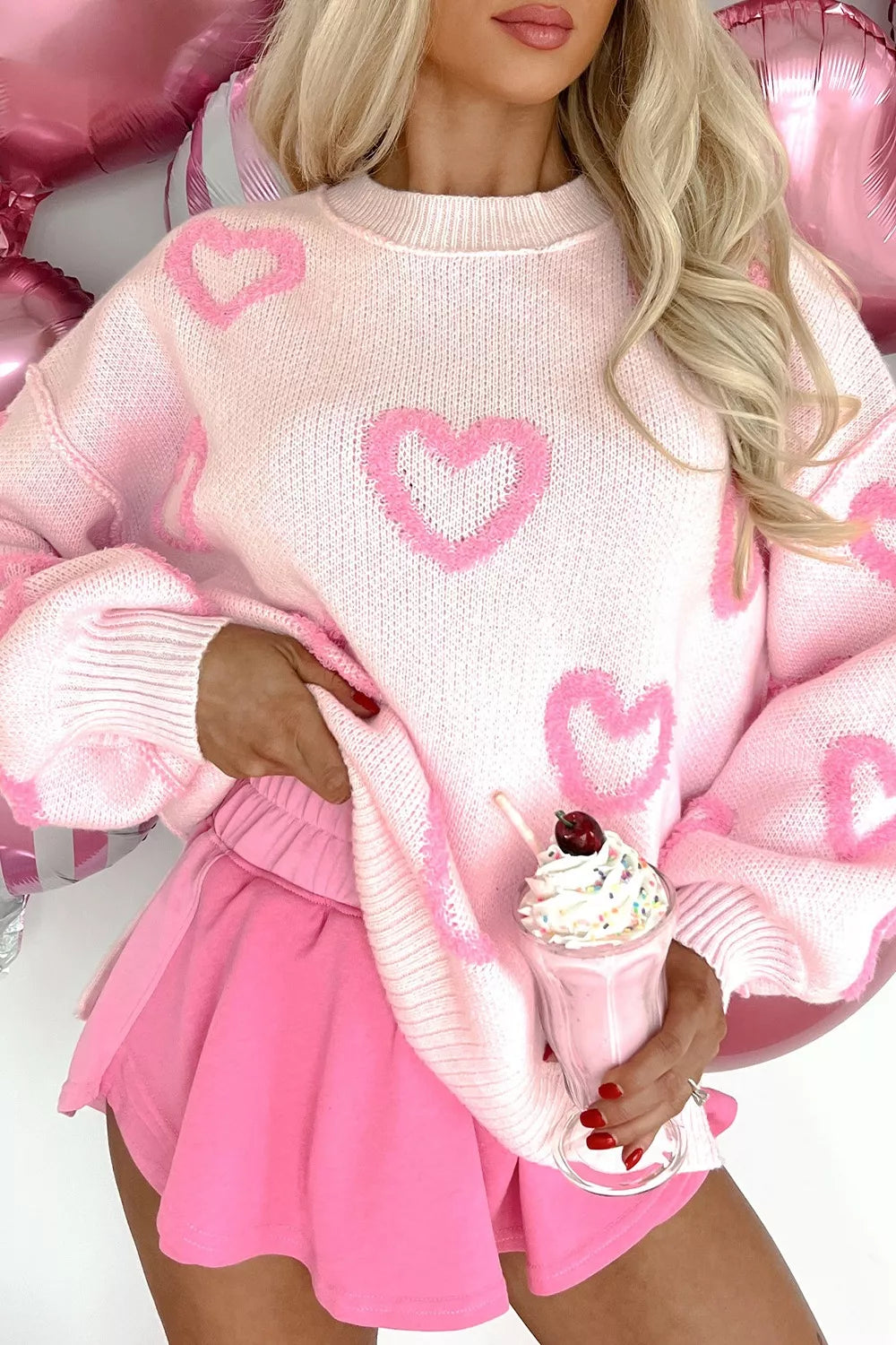 Heart Shape Bubble Sleeve Baggy Sweater