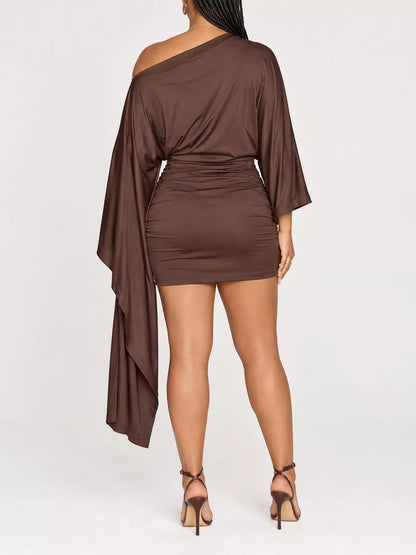 One-shoulder draped mini dress, view 5