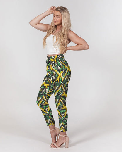 Diamond Pattern Women's All-Over Print Belted Tapered Pants