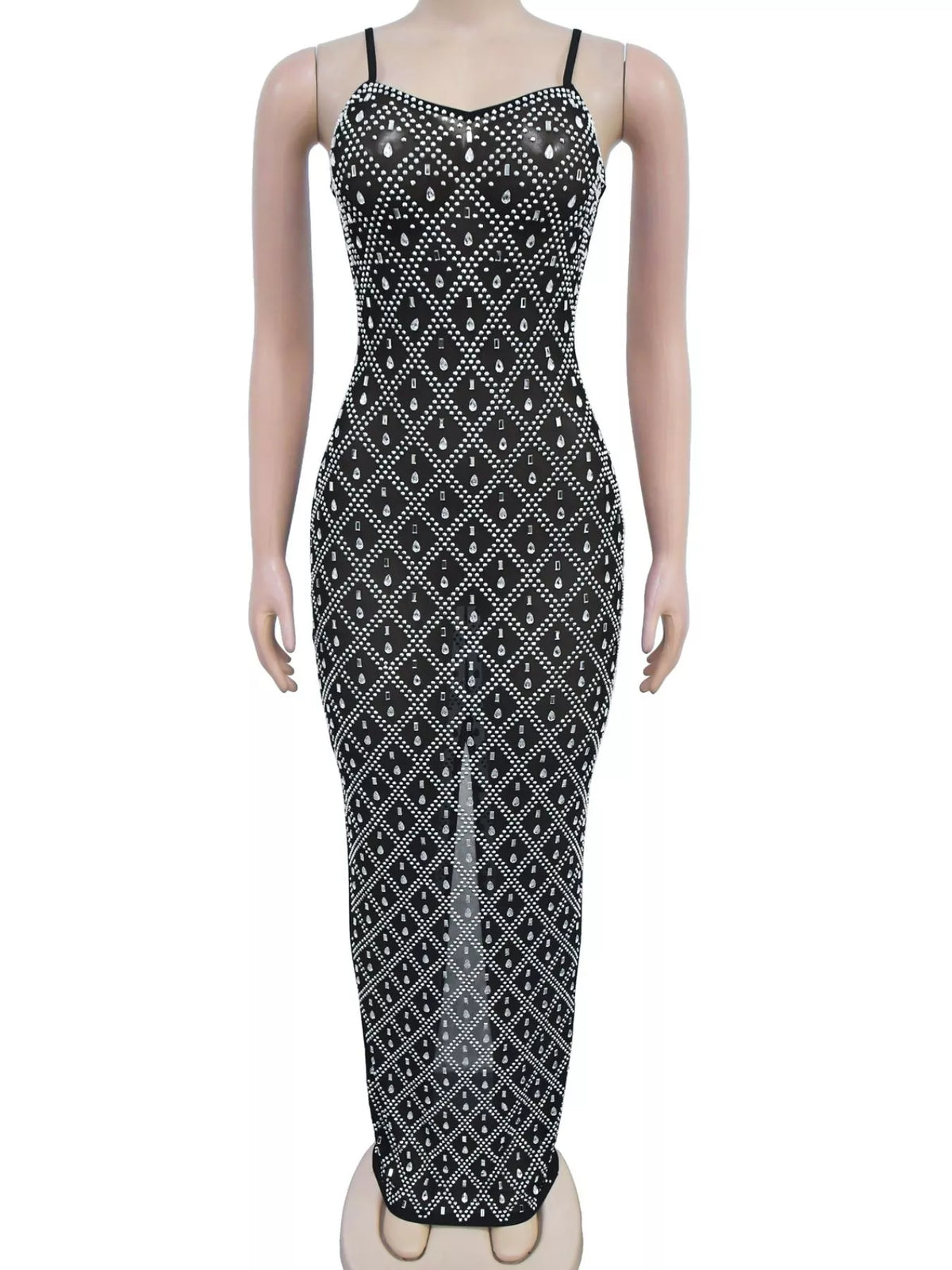 Rhinestone sheer mesh maxi dress, view 3