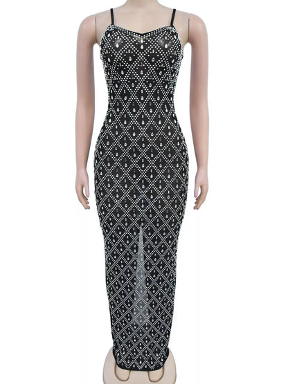 Rhinestone sheer mesh maxi dress, view 3