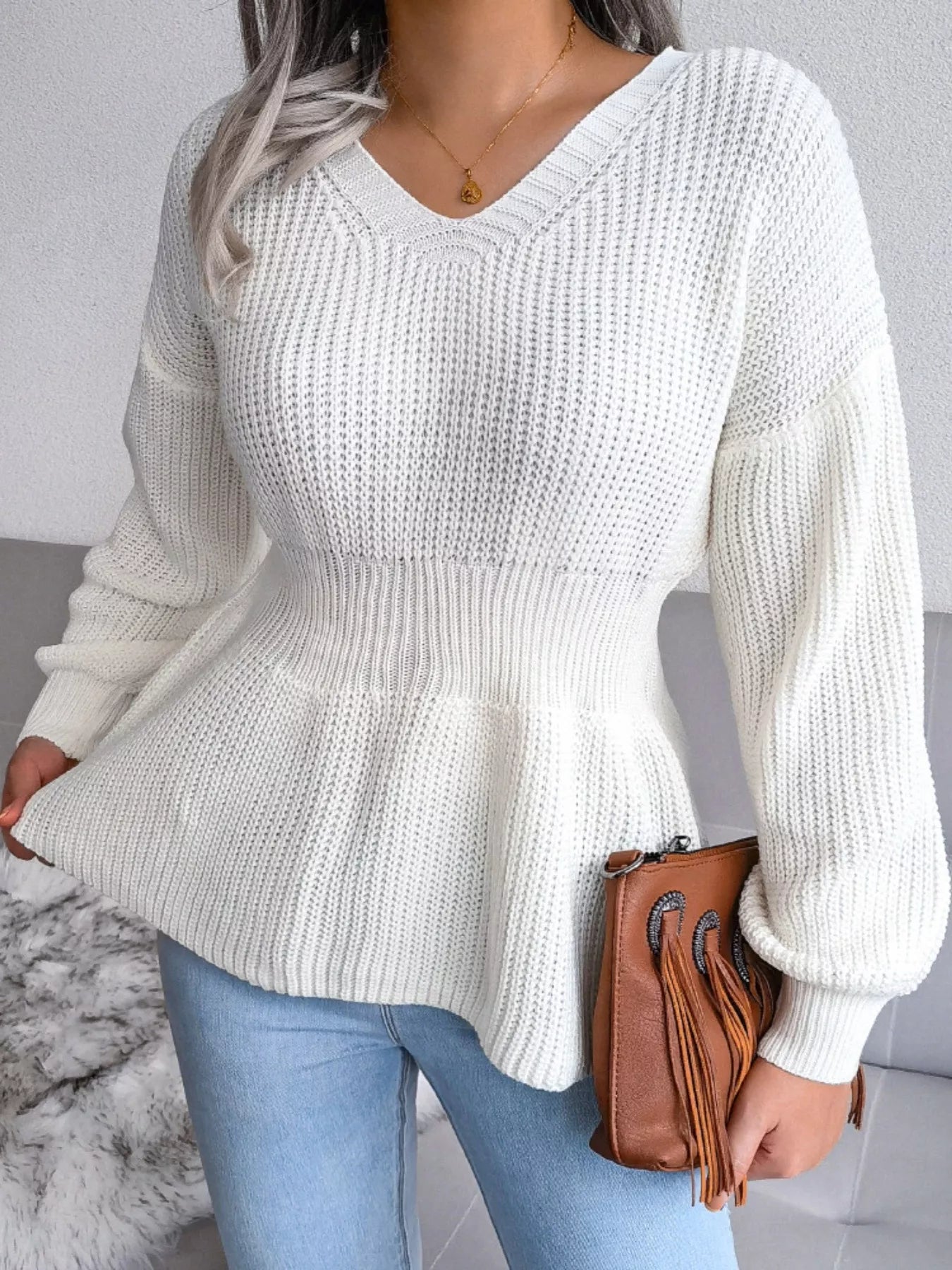 V-Neck Dropped Shoulder Sweater