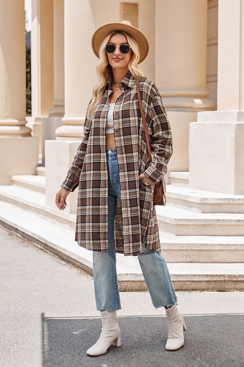 Plaid Long Sleeve Coat