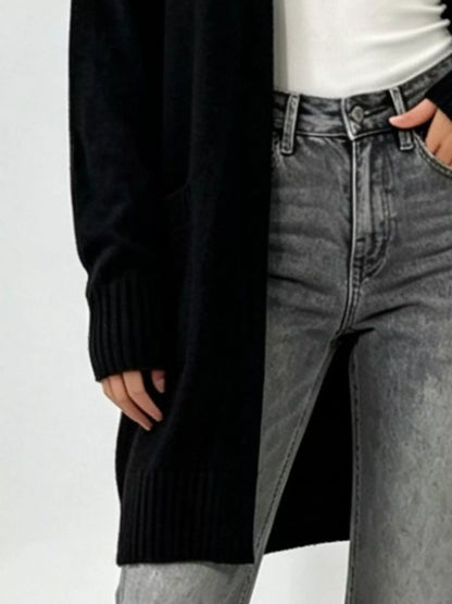 Full Size Open-Front Longline Knit Cardigan Plus Size