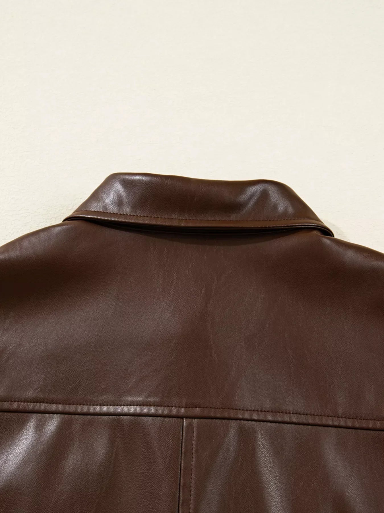 Double Flap Pocket Drawstring Hem Leather Jacket