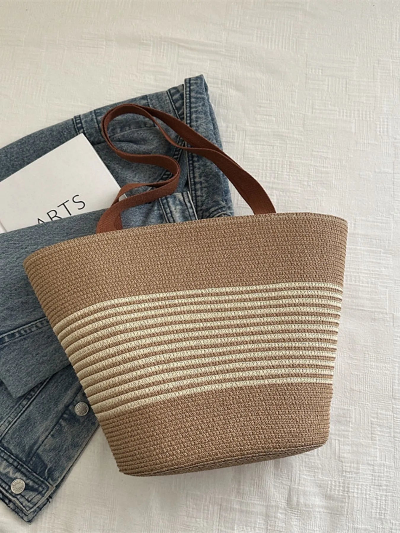 Striped Woven Tote Bag