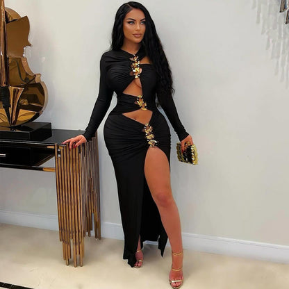 Tight Fitted Dress with Hollowed Out Slit