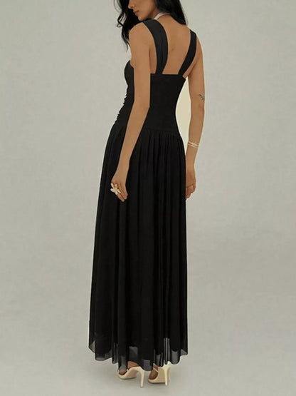 Ruched Sleeveless Maxi Dress with Embellishments