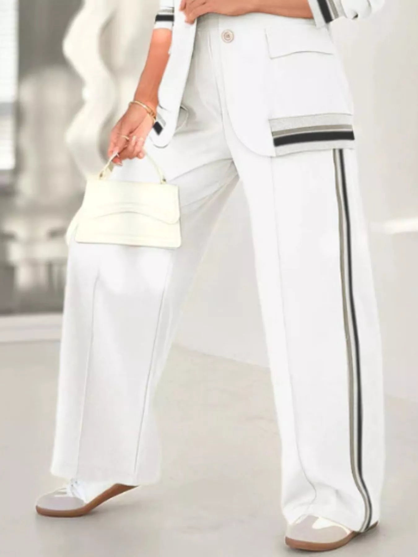 Plus Size Button Down Jacket and Pants Set