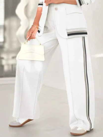 Plus Size Button Down Jacket and Pants Set