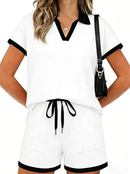 Polo Collar Short Sleeve Top and Shorts Set