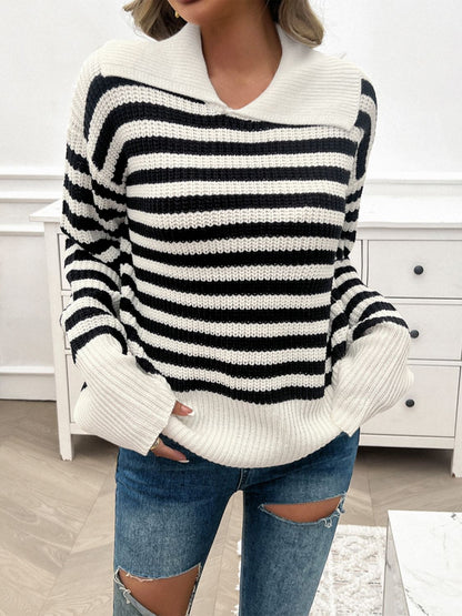 Collared Neck Long Sleeve Sweater