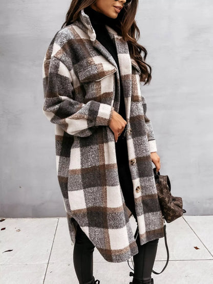 Longline Plaid Button Up Coat