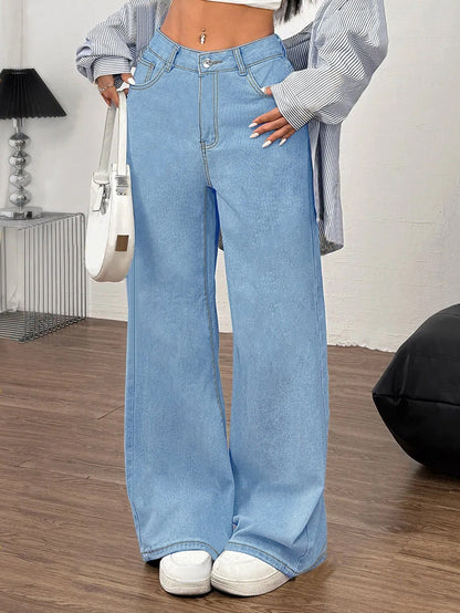 Embroidered Bow Back Wide Leg Jeans