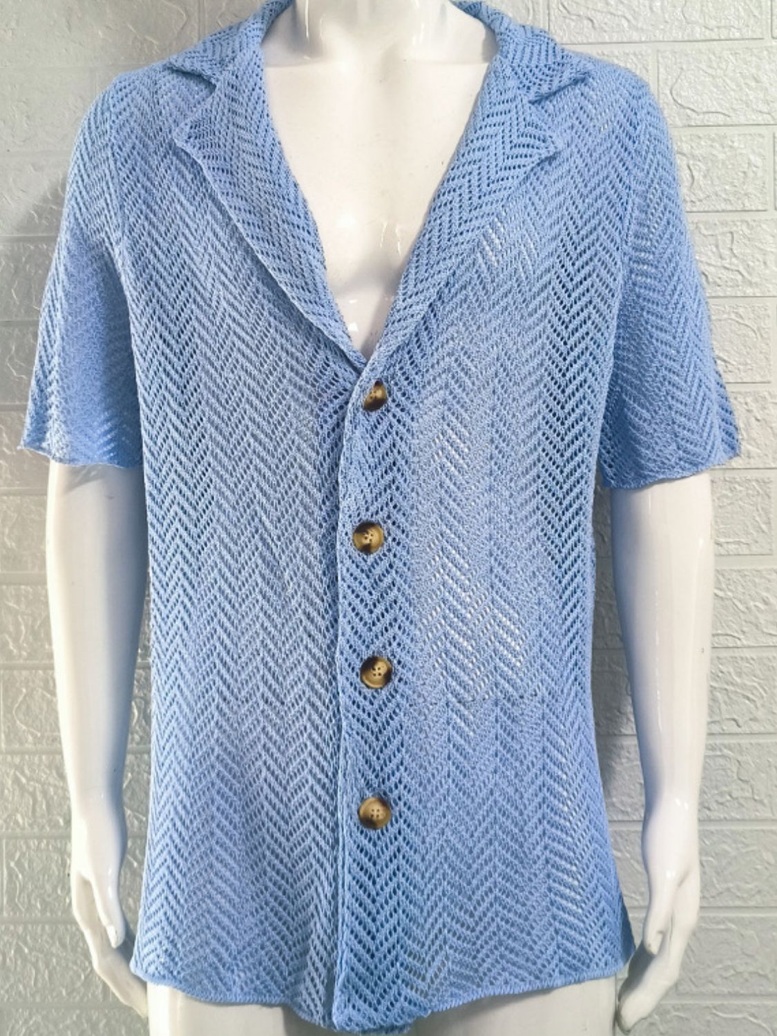 Men's Plus Size Herringbone Button Down Knit Shirt