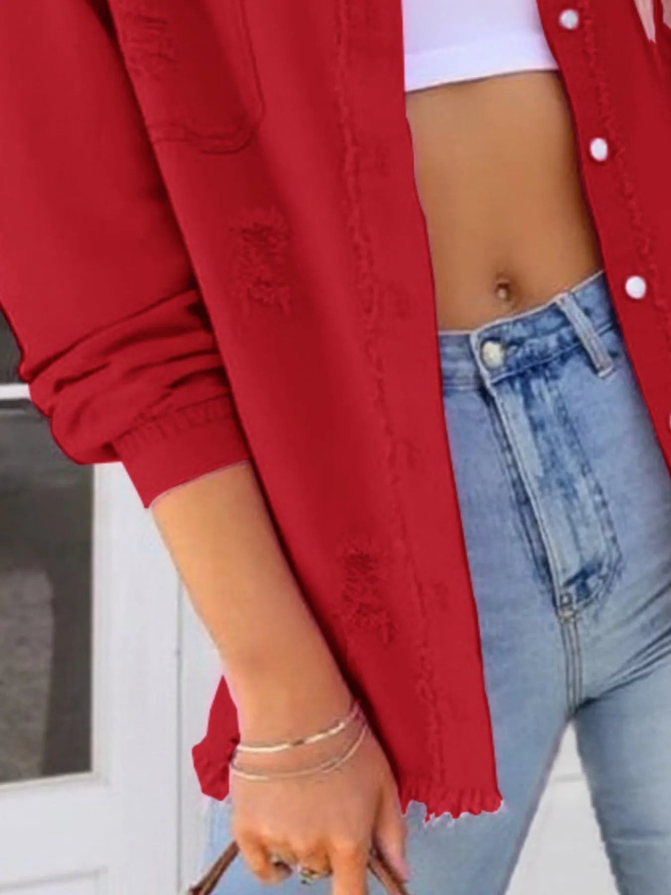 Distressed Denim Jacket with Frayed Edges