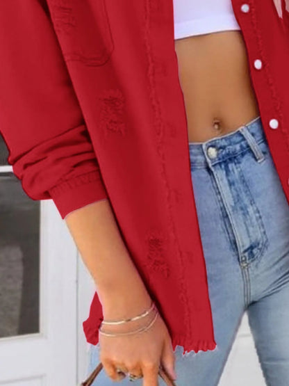 Distressed Denim Jacket with Frayed Edges