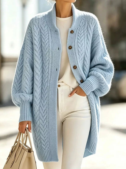 Plus size cable knit cardigan, view 3