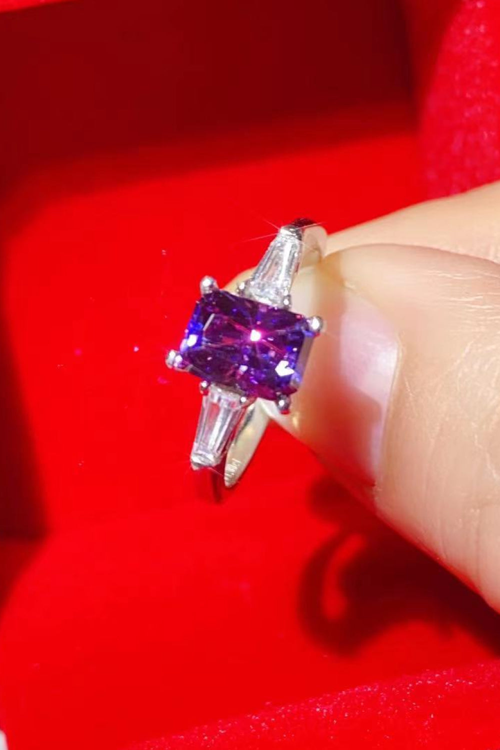 Platinum-Plated Rectangle Ring in Purple