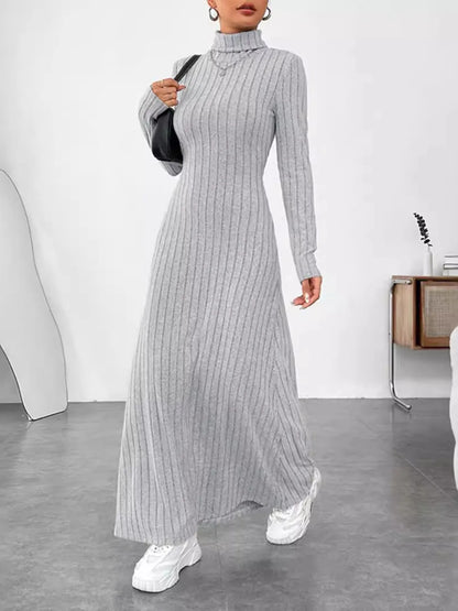 Turtleneck Ribbed Maxi Knit Dress