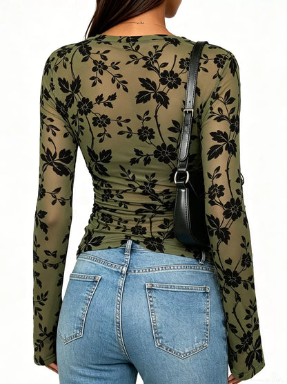 Slim Fit Floral Print Long Sleeve Top