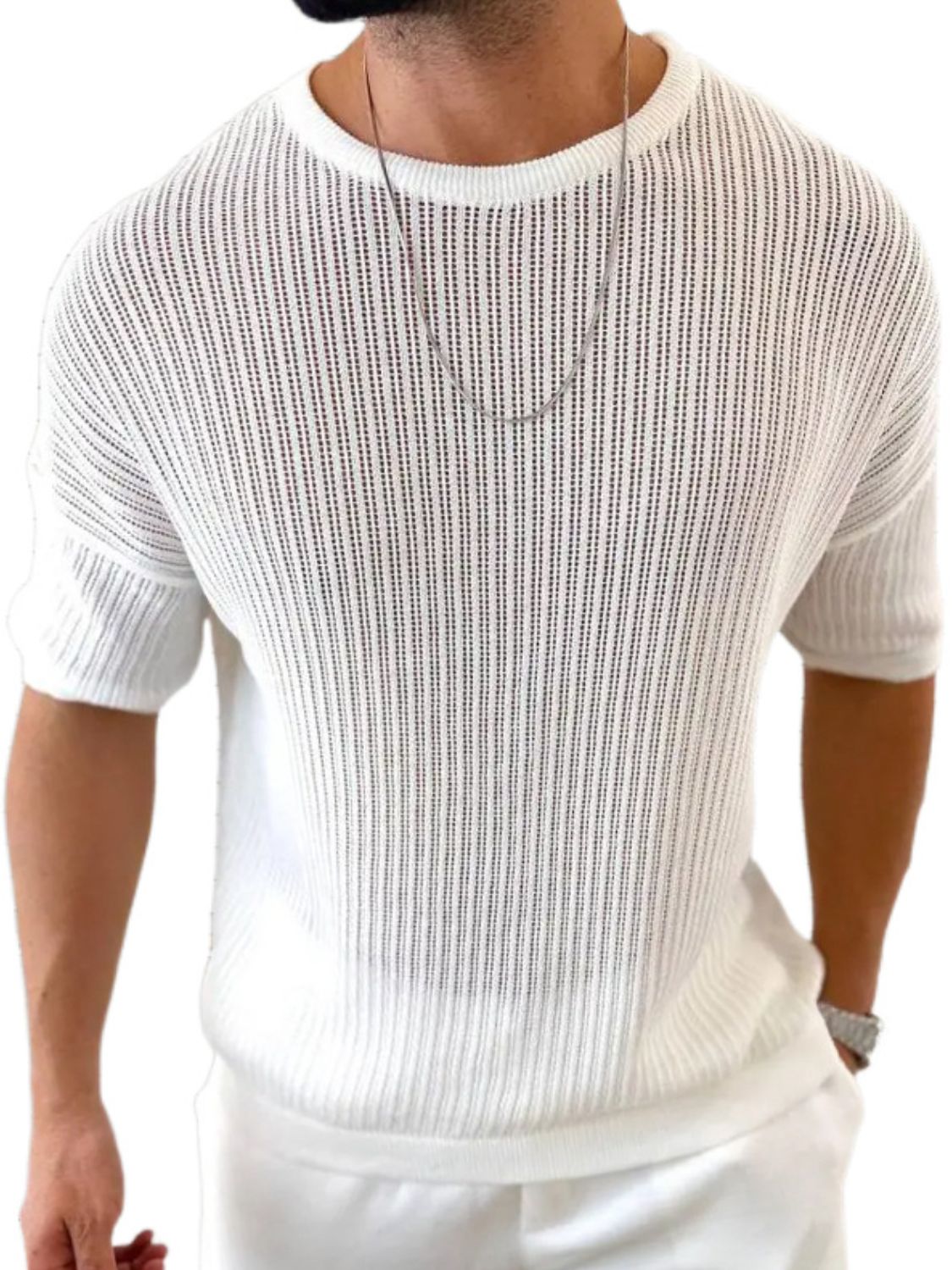 Round Neck Drop Shoulder Knit Top