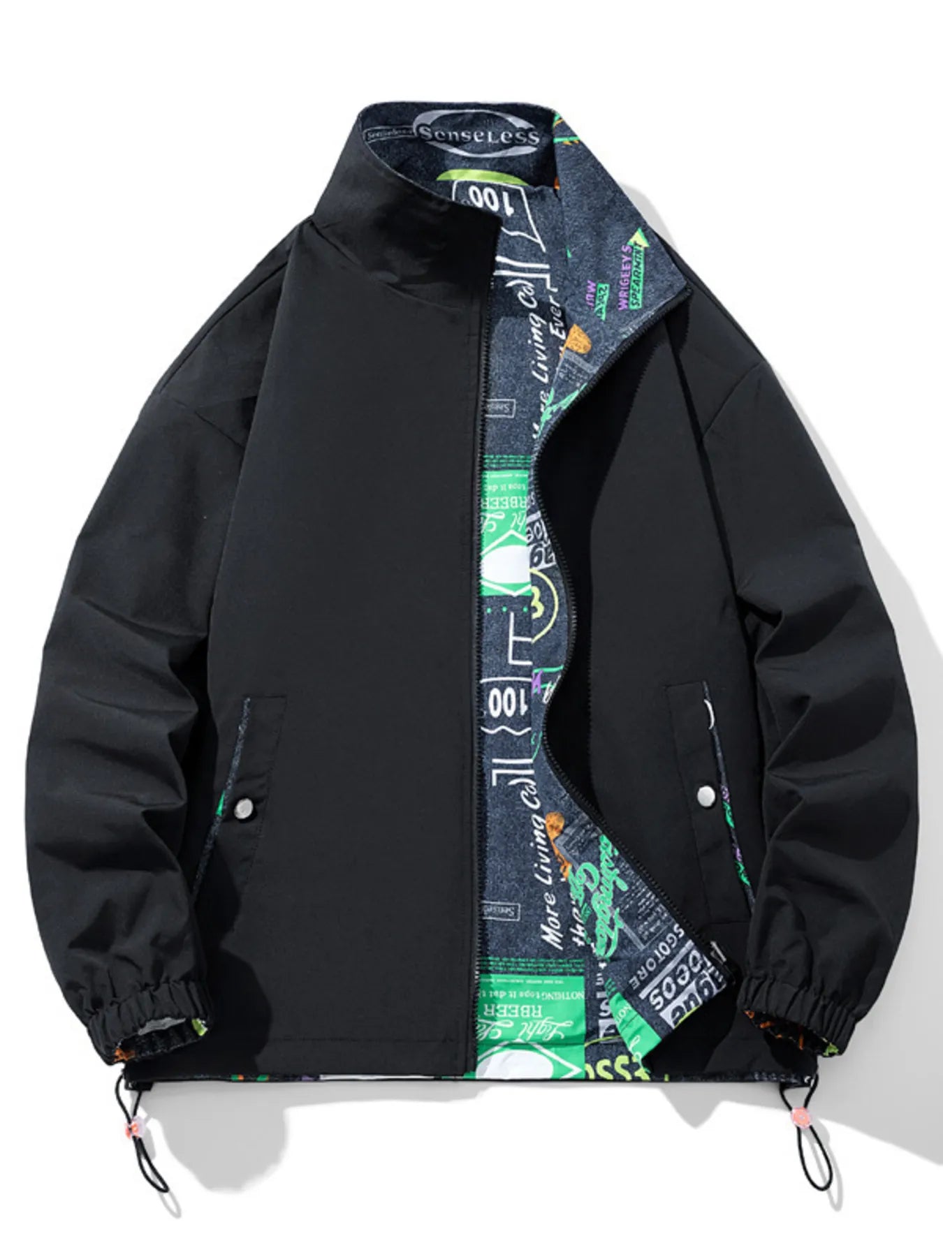 Men's Plus Size Printed Zip Up Jacket