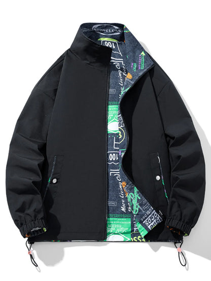 Men's Plus Size Printed Zip Up Jacket