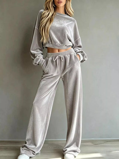 Plus size cropped sweatshirt set, view 4