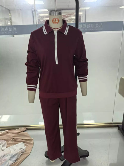 Striped Half-Zip Top and Pants Set with Pockets