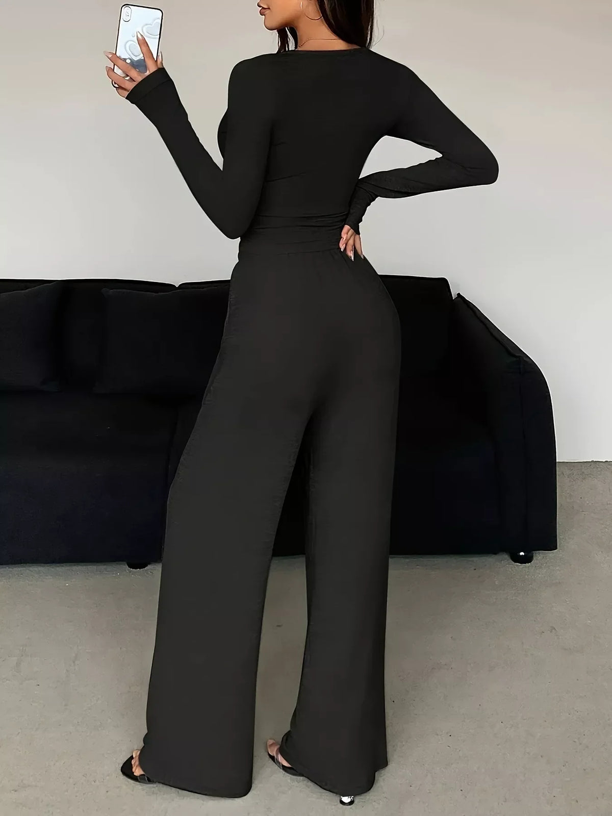Button detail top and pants set, view 3