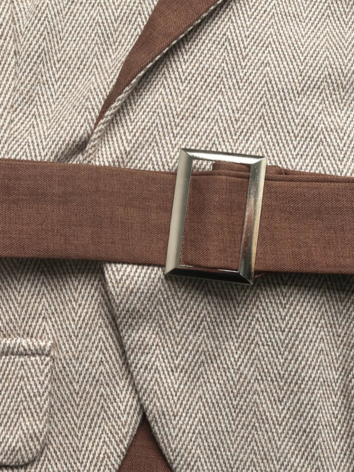 Pleated Patchwork Blazer Belt Dress
