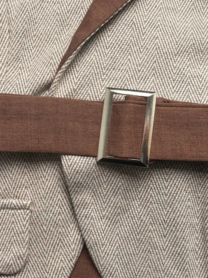 Pleated Patchwork Blazer Belt Dress