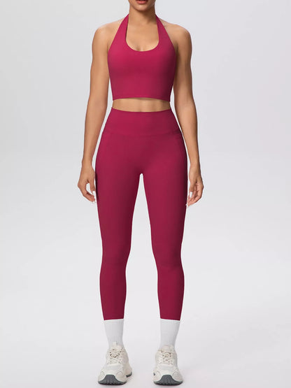 Halter Neck Crop Top & High-Waisted Leggings Set