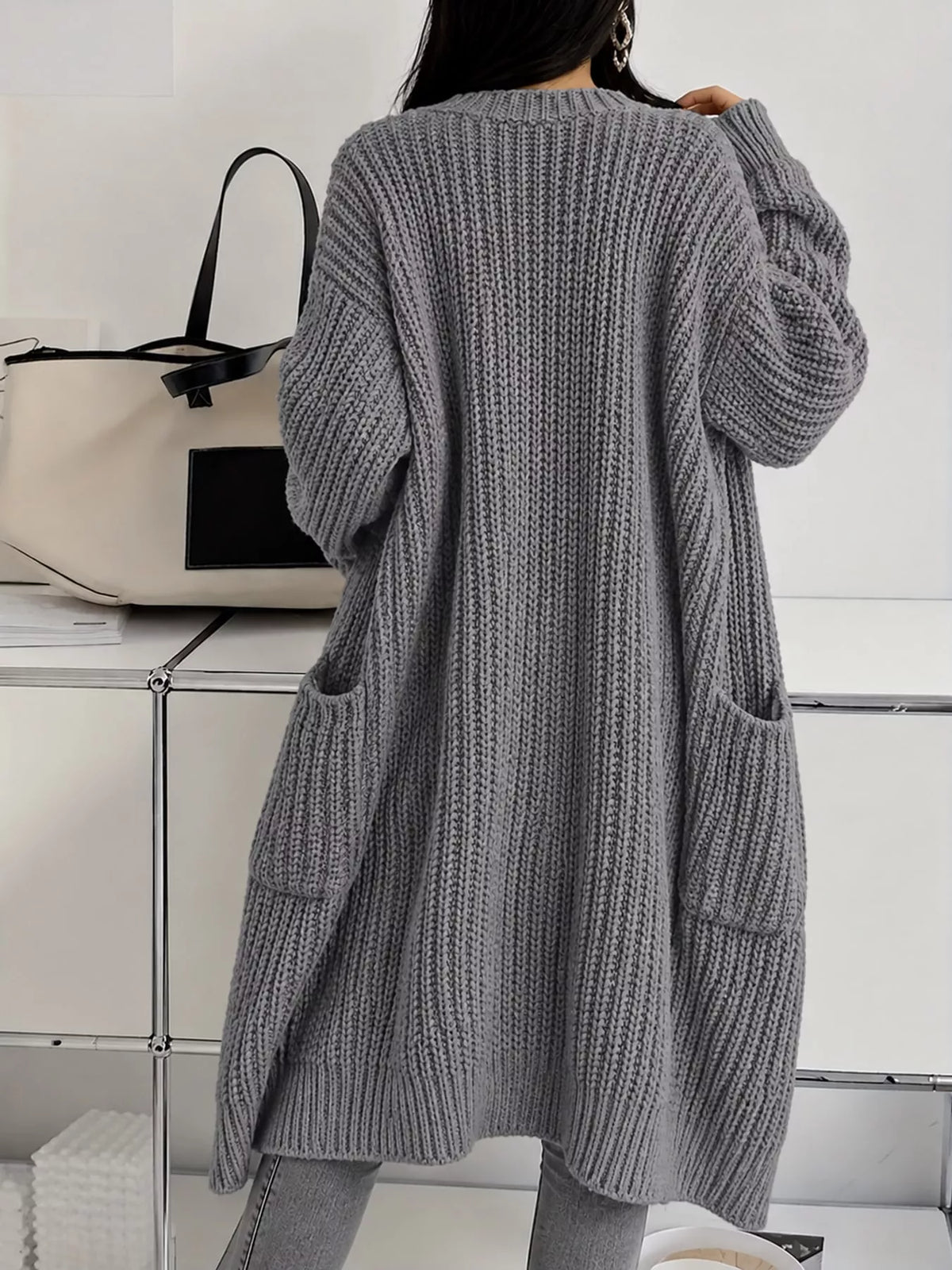 Oversized Openwork Knit Cardigan with Ribbed Trim, 11 Colors