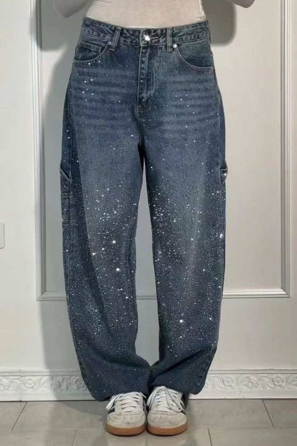 Full Size Rhinestone Wide leg Jeans