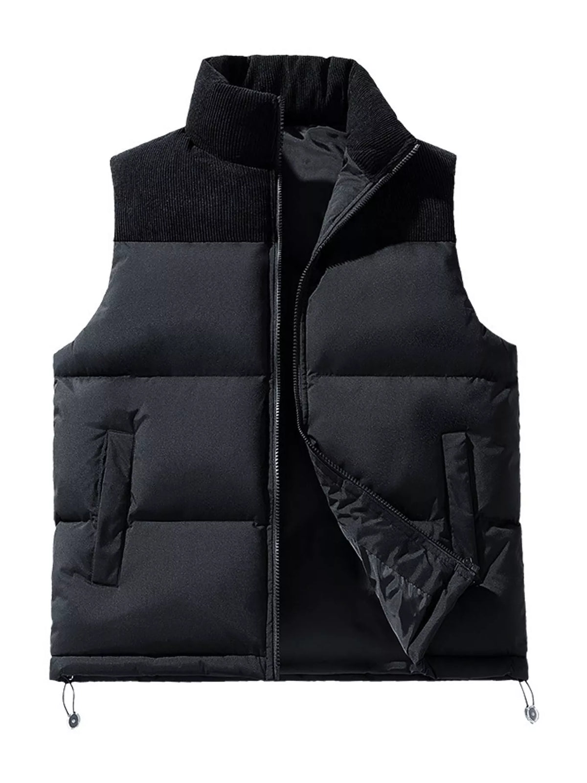 Men's corduroy patchwork puffer vest, view 4