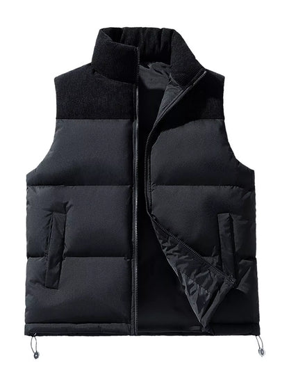 Men's corduroy patchwork puffer vest, view 4